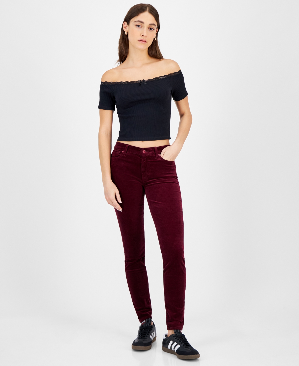 7 For All Mankind Women's High-Rise Skinny Corduroy Pants - Cabernet