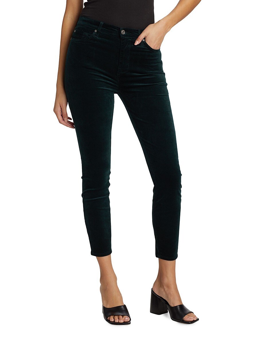 7 For All Mankind Women's Velvet High-Rise Ankle Skinny Pants - Hunter Green - Size 26 (2-4)