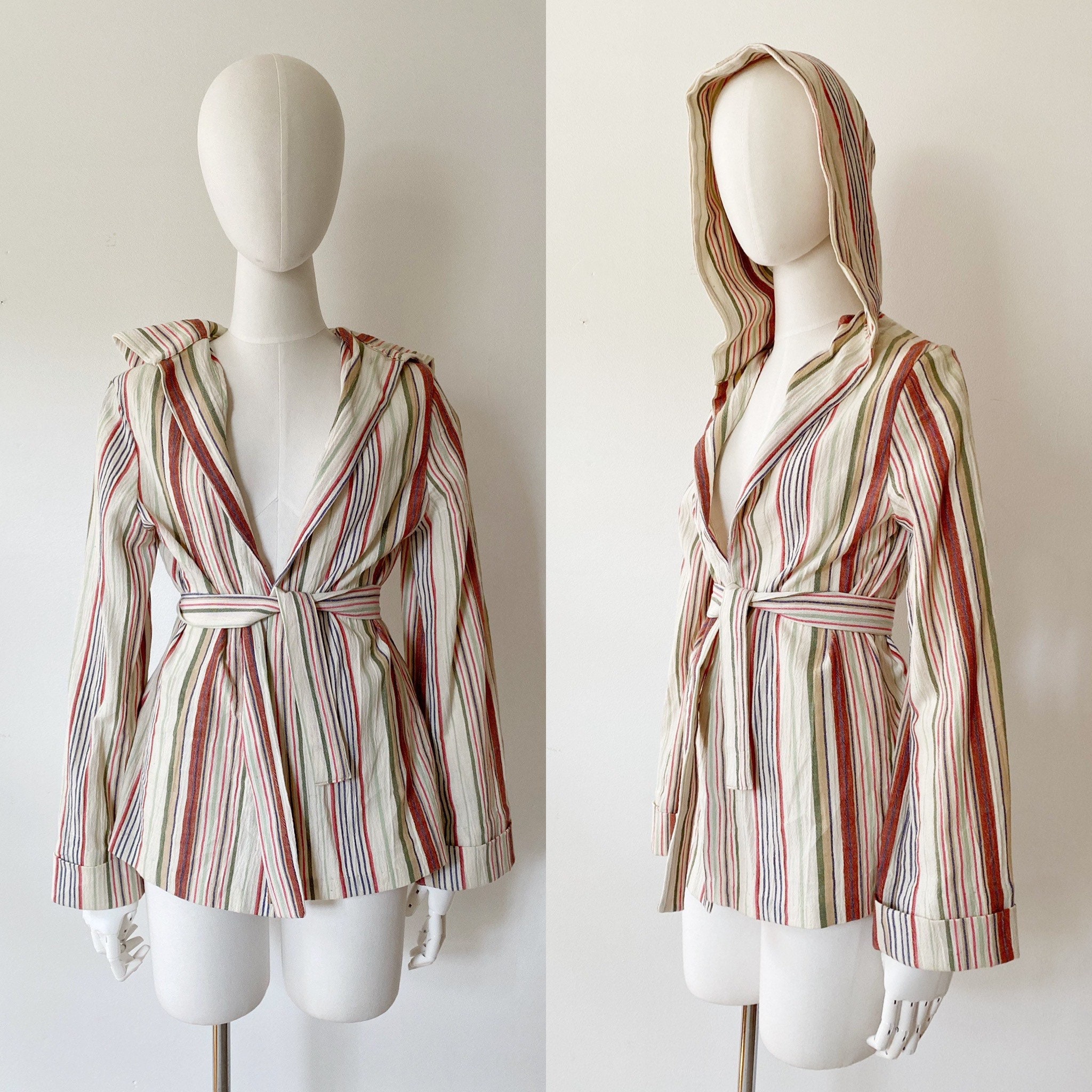 70S Desert Serape Cardigan Shacket - M, Boho Southwest Hooded Jacket C