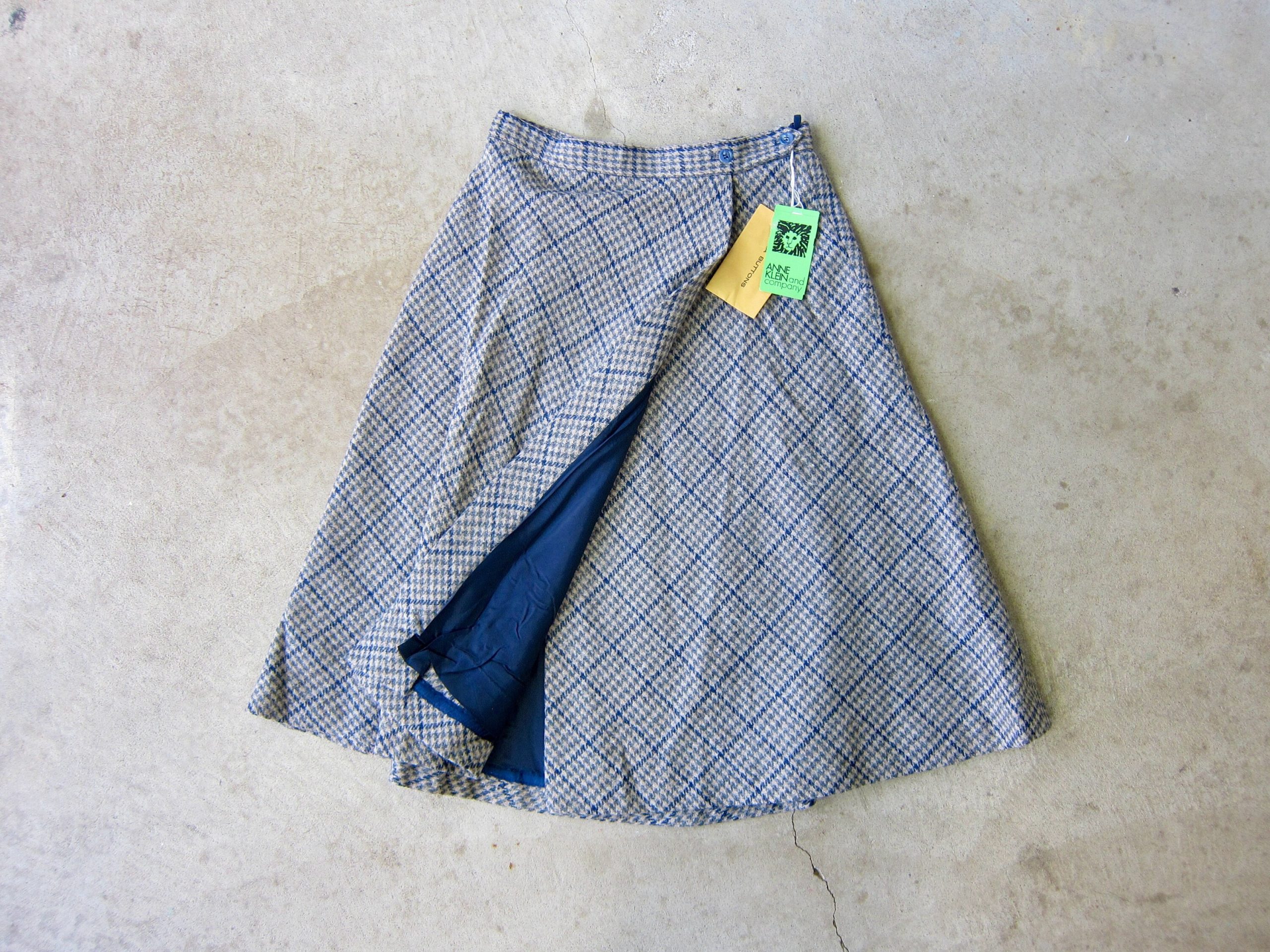 70S Houndstooth Wool Wrap Skirt | Vintage Anne Klein Preppy Blue Green Aline Full Circle Fall Deadstock Cj