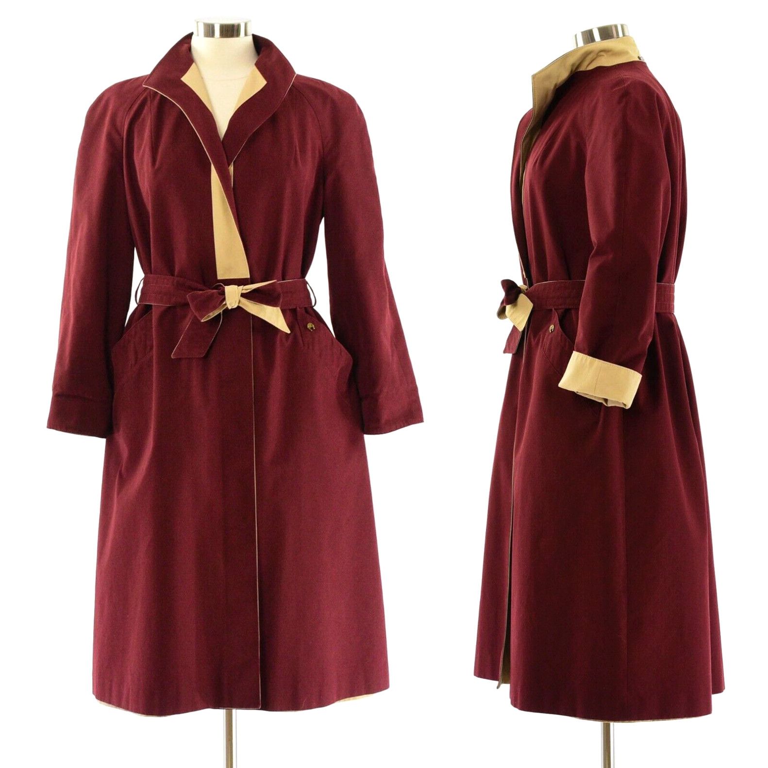 70's Vintage Womens 10 Etienne Aigner Reversible Wrap Rain Coat Maroon & Tan in White (Size Large)