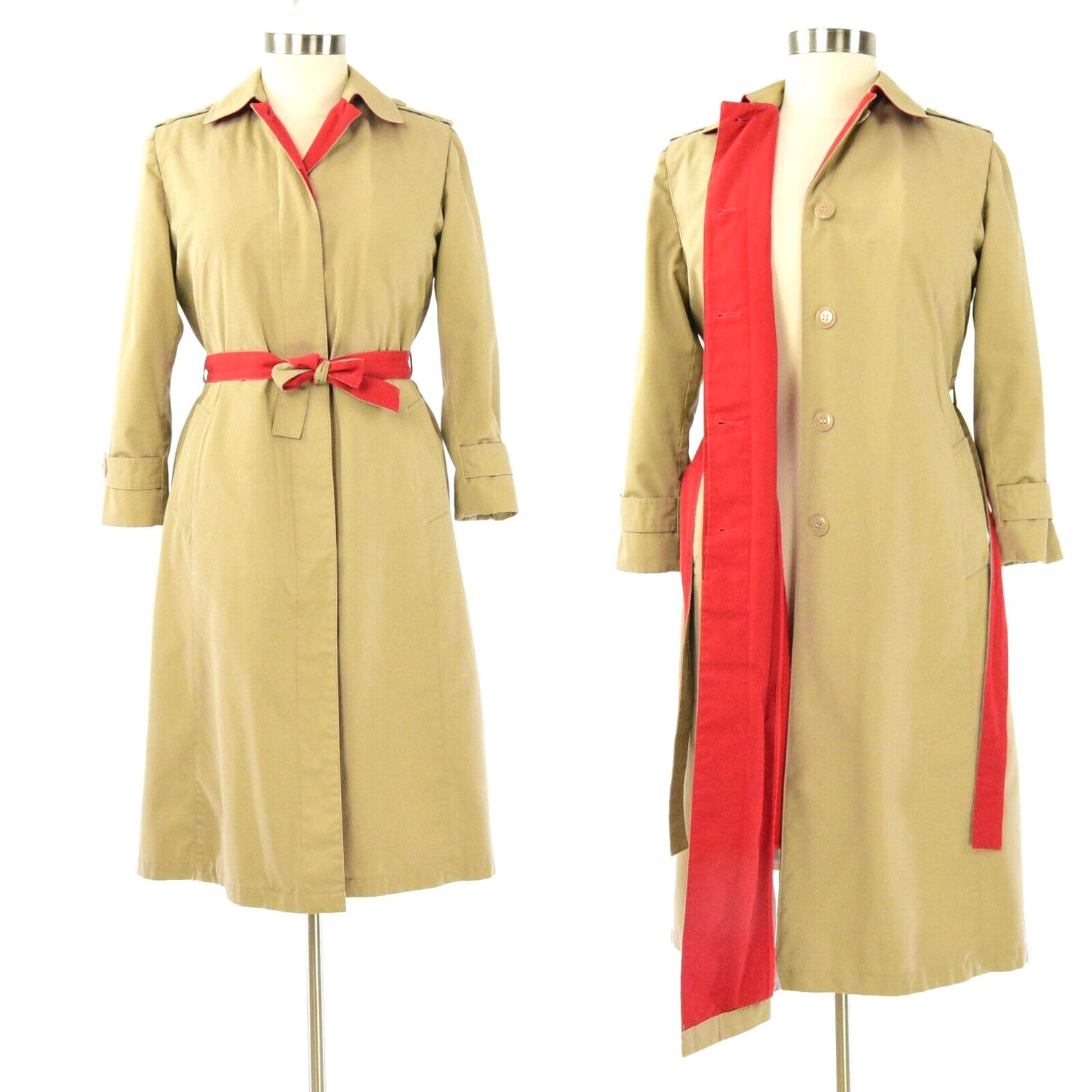 70's Vintage Womens 14 Beige Red Trench Coat Raincoat Zip Out Liner Misty Harbor in White (Size XL)