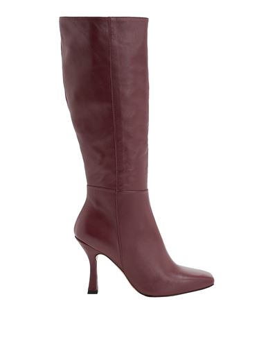 8 By Yoox Glove Leather Square Toe Heeled Tall Boots Woman Boot Garnet Size 11 Ovine leather