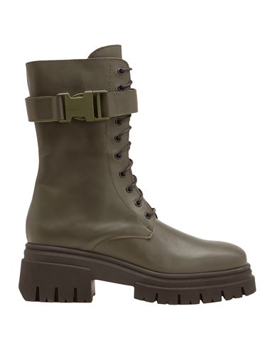 8 By Yoox Leather Buckle Combat Boots Woman Ankle boots Military green Size 10 Calfskin