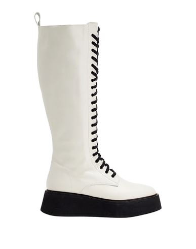 8 By Yoox Leather Platform Tall Lace-up Boots Woman Boot White Size 9 Cow leather