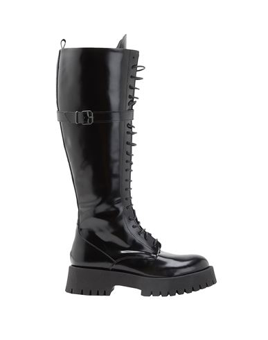 8 By Yoox Polished Leather Chunky Lace-up Boots With Buckle Detail Woman Boot Black Size 7 Calfskin