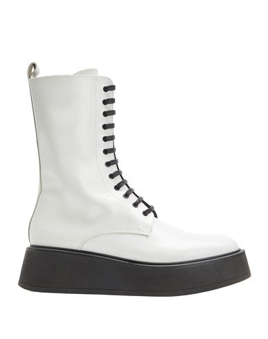 8 By Yoox Polished Leather Platform Combat Boot Woman Ankle boots White Size 9 Calfskin