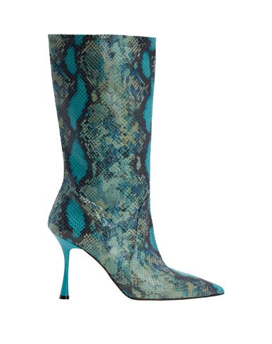 8 By Yoox Python Leather Heeled Boots Woman Boot Pastel blue Size 7 Calfskin