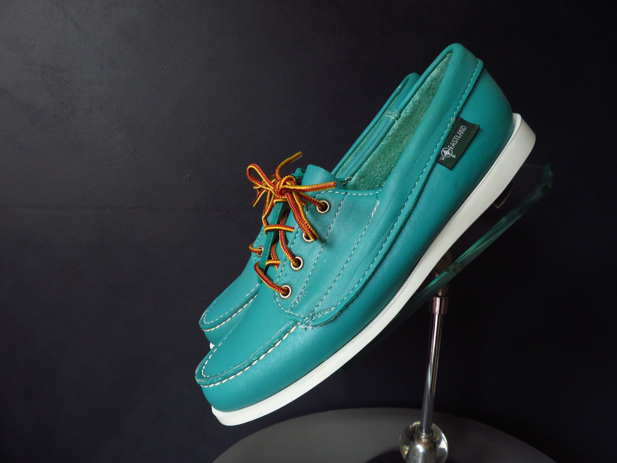 8.5 Vintage Eastland Loafers Turquoise Leather Deadstock Shoes Preppy Slip-On Flats Freeport Maine "Sperrys Style" Women's Size M