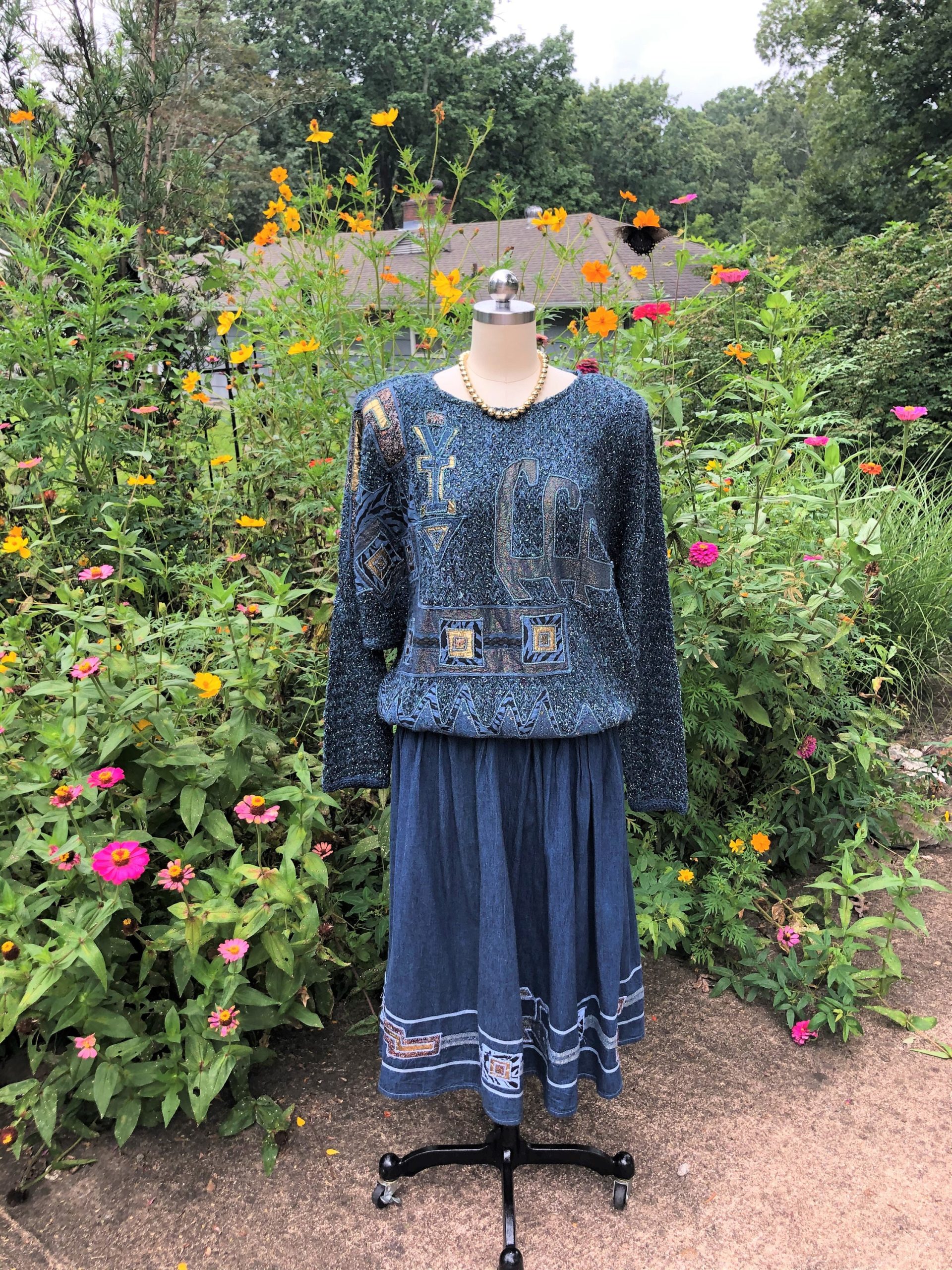 80's Italian Sweater Set/Principe Di Capri Sweater Set/80's Skirt Set/Vintage Denim Set/Good Vintage Condition