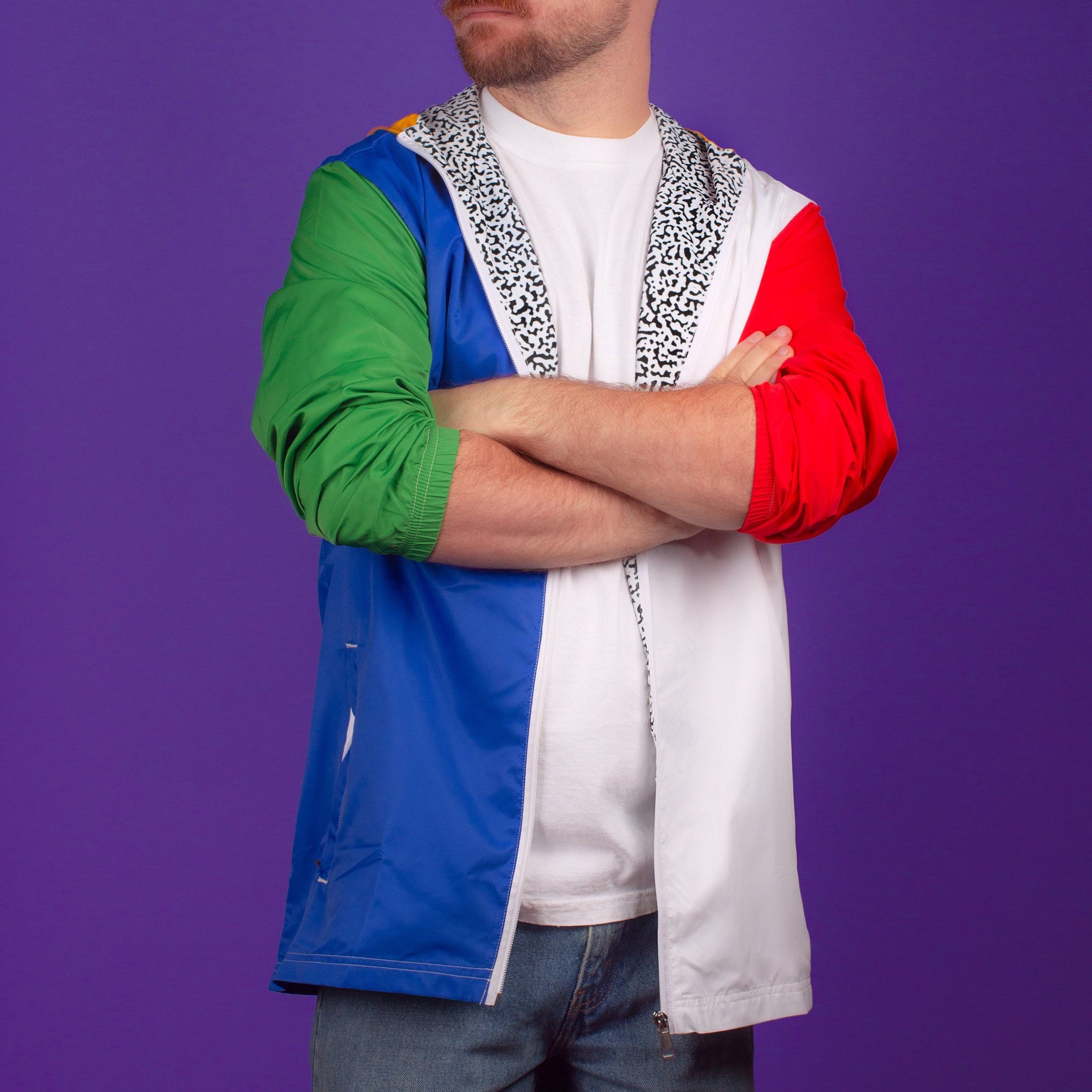 80's Memphis Color Block Windbreaker Vintage Inspired Retro Vibrant & Colorful 1990S Milano Post-Modern Jacket Primary Colors