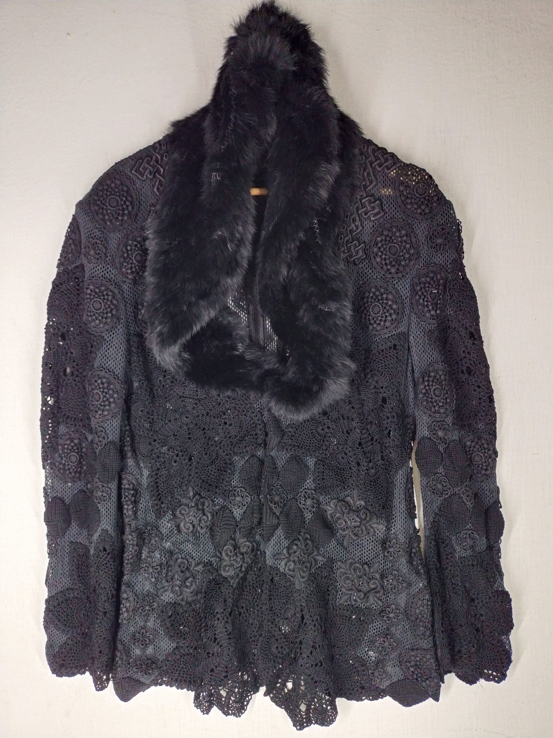 80's Winter Yoshiyuki Konishi Black Faux Fur Coat, Women's (Size Small)