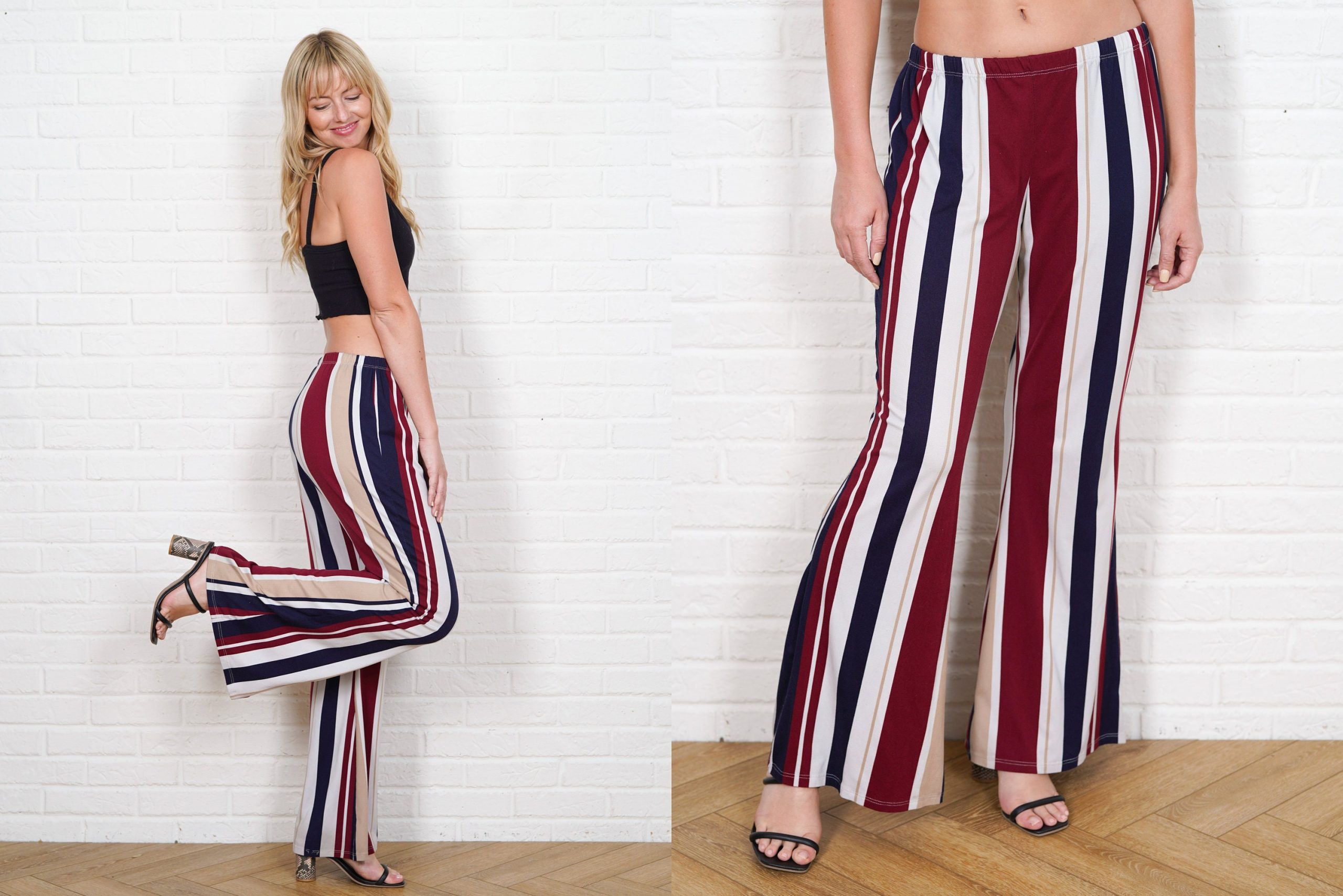 90S Striped Flares Vintage Flared Pants Bell Bottom Red Navy Blue Small Medium