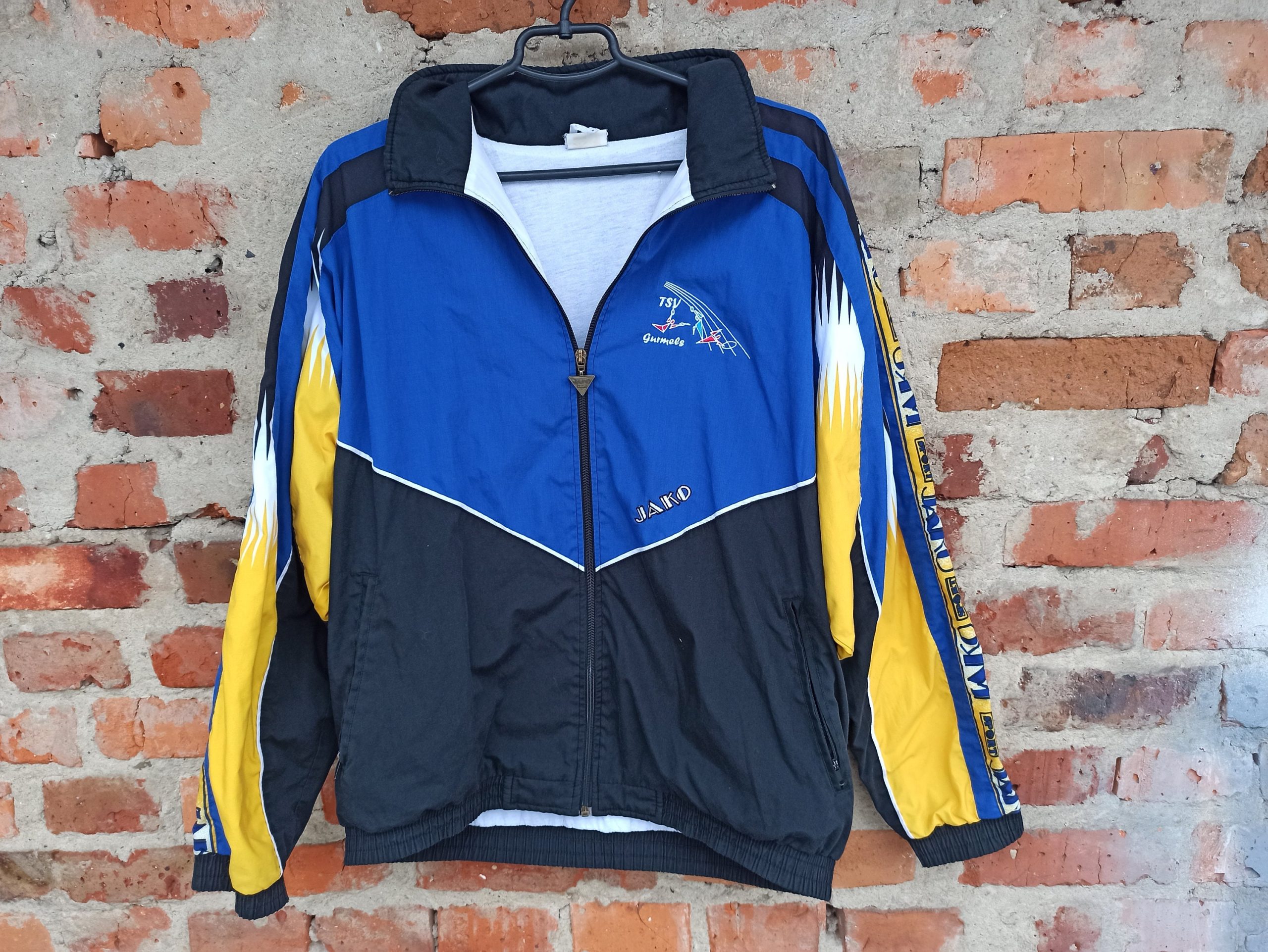 90S Vintage Jako Tracksuit Nylon Unisex Jacket Windbreaker Neon Blue Yellow Oversized. Size Xl-Xxl