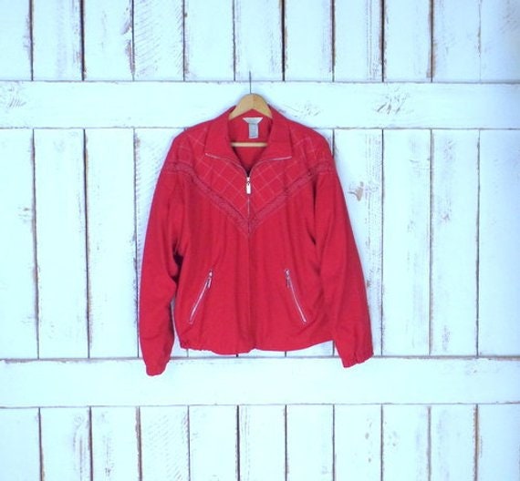 90S Vintage Red Wind Breaker Bomber Utility Jacket