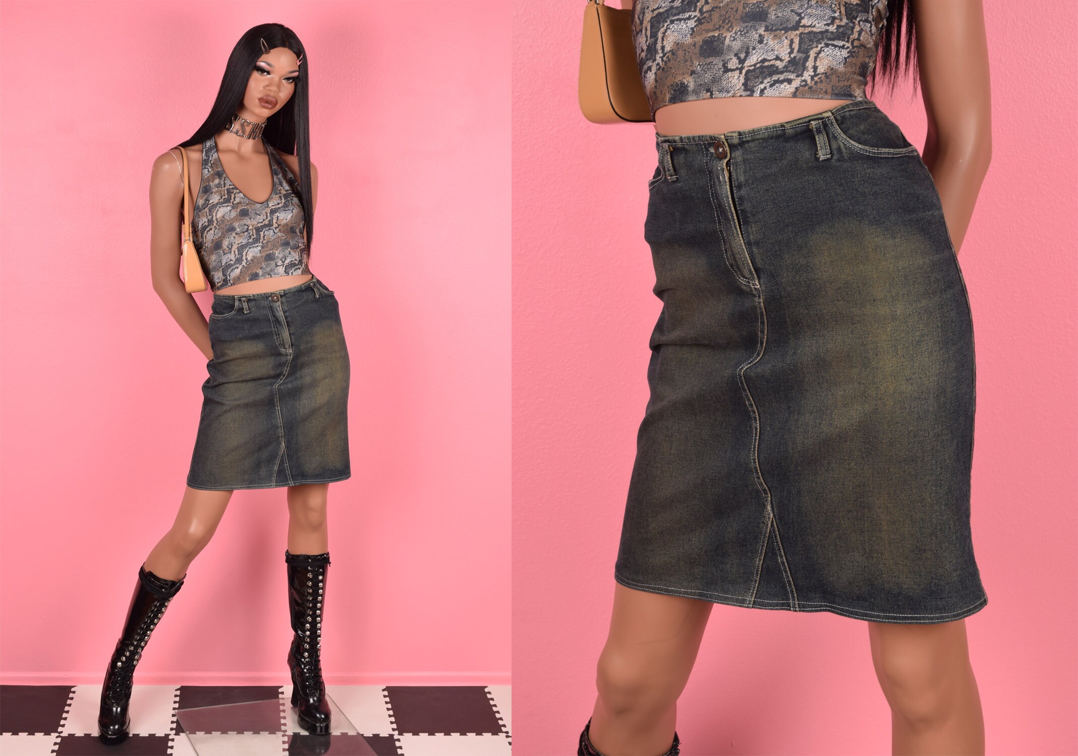 90S Y2K Mid Rise Stretch Denim Skirt/ Small