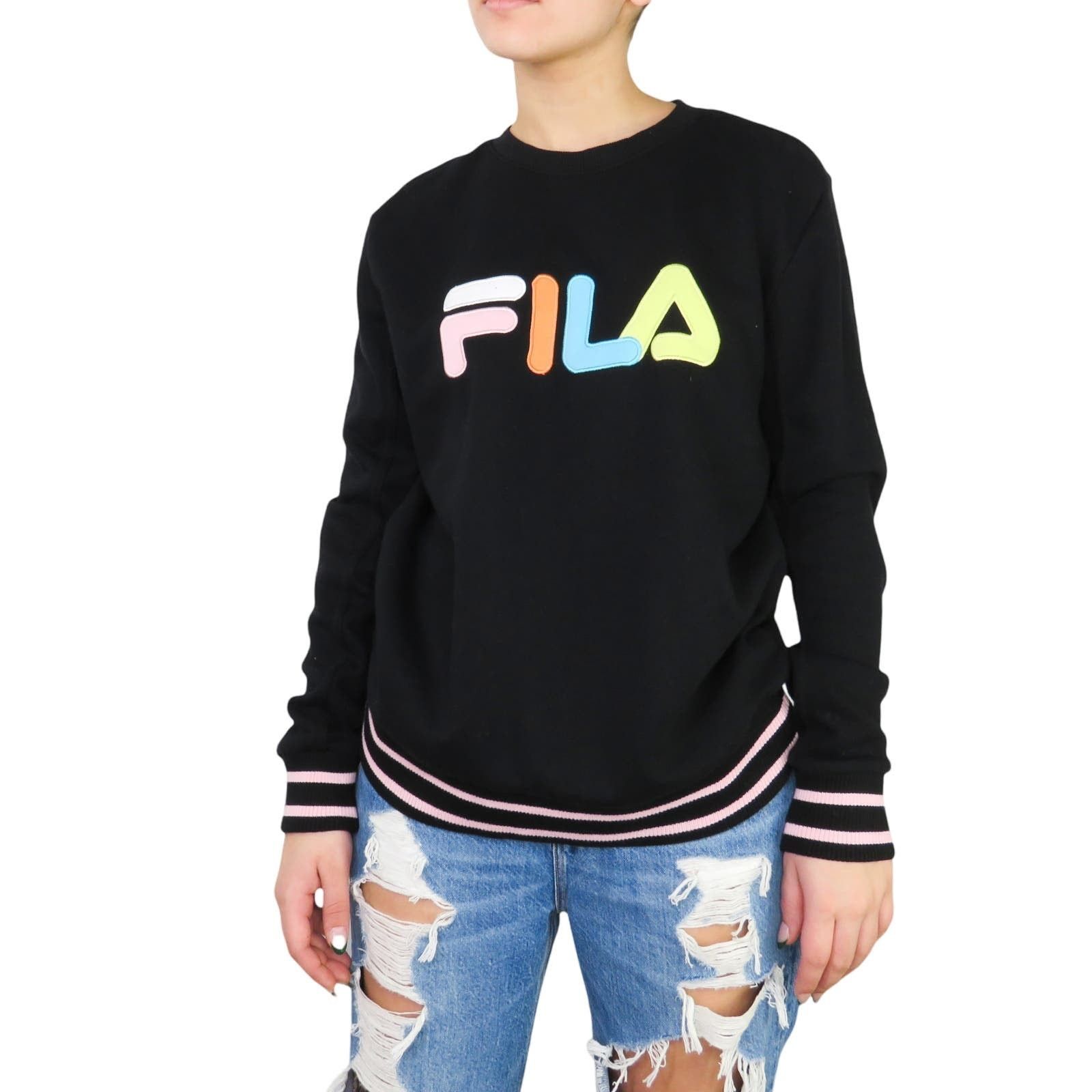 90's Fila Black Crewneck Pullover Sweatshirt Small Blokecore, Women's