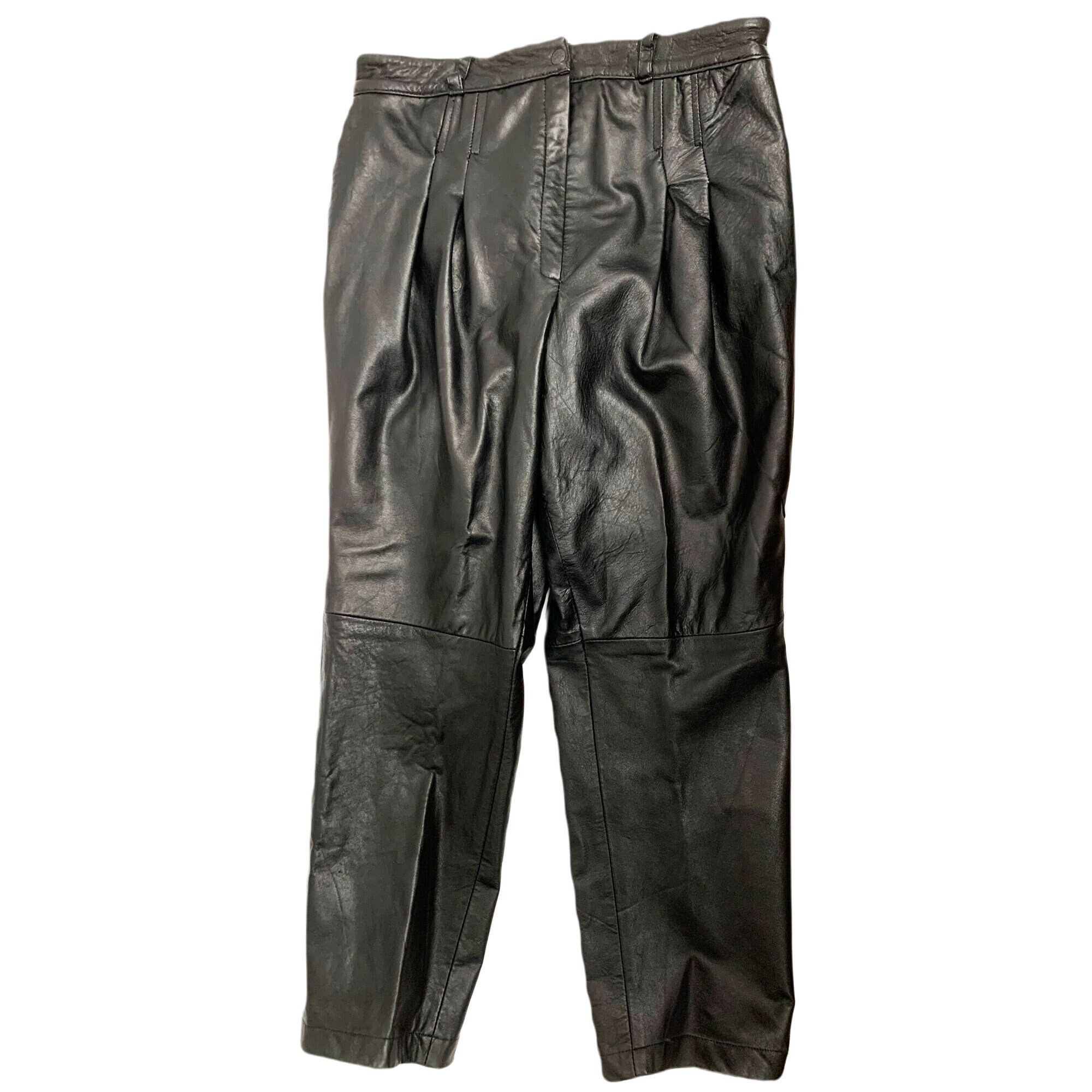 90's Pleated High Waisted Faux Leather Trousers