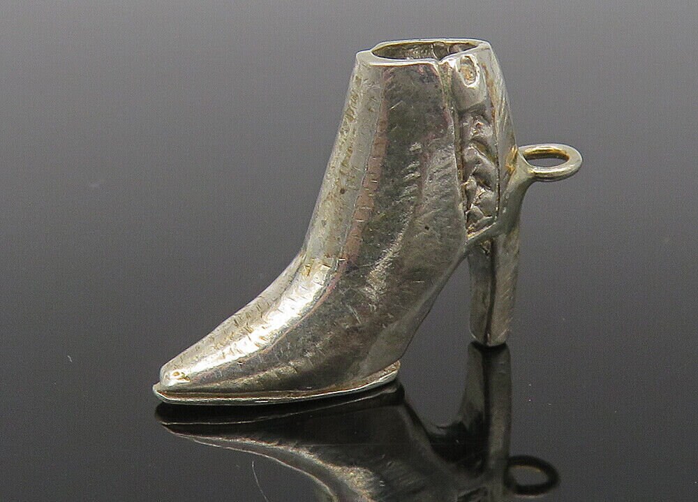 925 Sterling Silver - Vintage Petite High Heel Boot Shoe Motif Pendant Pt8756