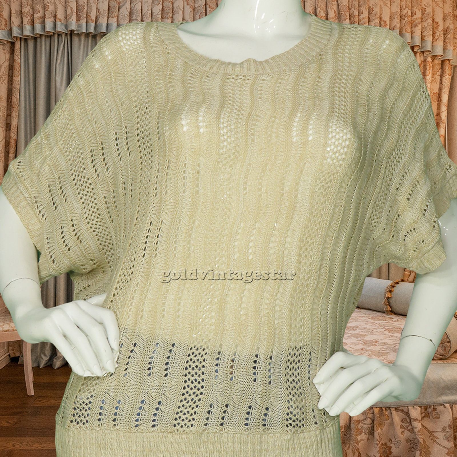 A Knitch Above Crochet Mesh Top Urban Boho Chic L in Brown, Women's (Size Large)