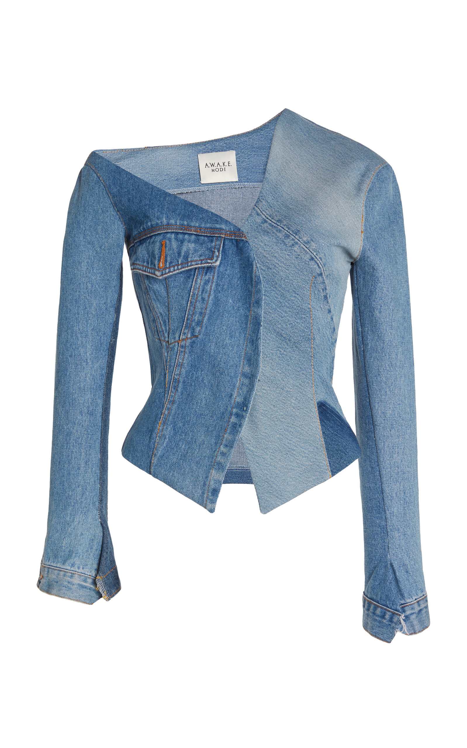 A.W.A.K.E. MODE - Upcycled Denim Off-the-Shoulder Top - Blue - FR 36 - Moda Operandi