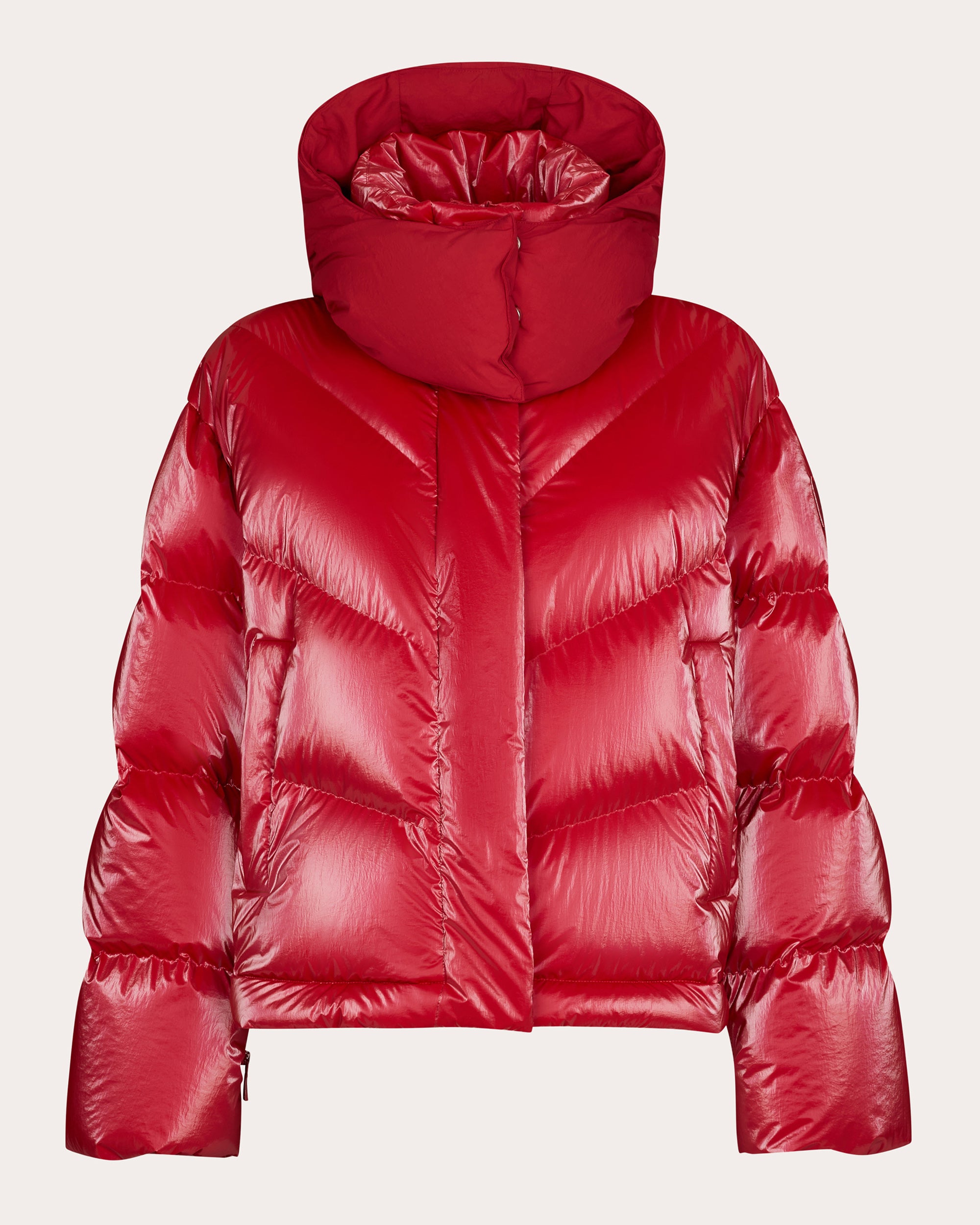 ADD Women's Hooded Quilted Down Bomber Jacket in Cortina Red Polyamide