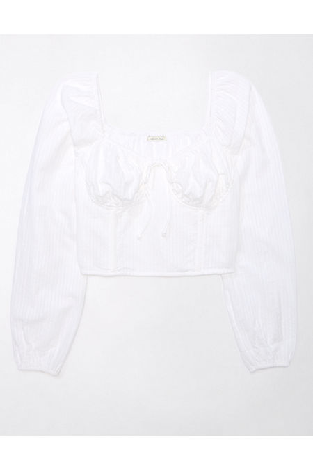 AE Cropped Long-Sleeve Corset Top Women's White XXS