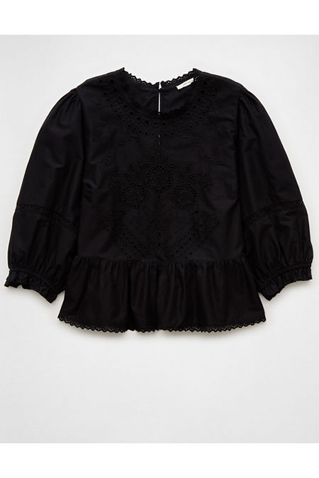 AE High-Neck Eyelet Blouse Women's Black XS