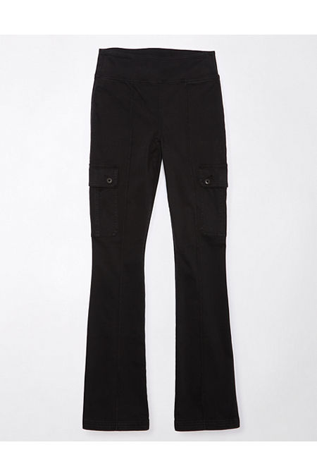 AE Stretch Pull-On High-Waisted Kick Bootcut Cargo Pant Women's Onyx Black XS