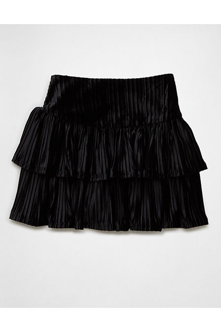 AE Velvet Tiered Mini Skirt Women's Black XXS