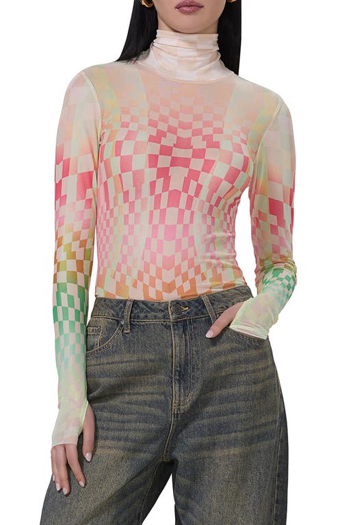 AFRM Zadie Print Turtleneck Mesh Top in Pastel Ombre at Nordstrom, Size Xx-Small