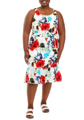 AGB Women's Plus Size Linen Halter Neck Floral Dress, 3X