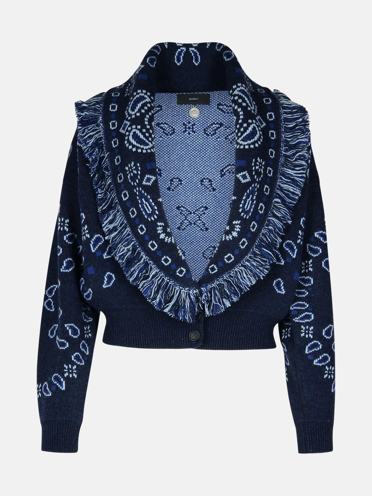 ALANUI 'Bandana' Navy Wool Blend Cardigan Bomber Jacket