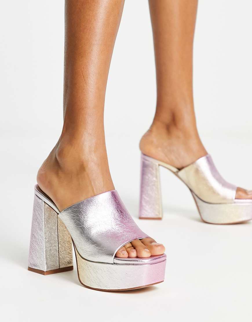 ALDO Cassey platform mules in iridescent leather-Multi