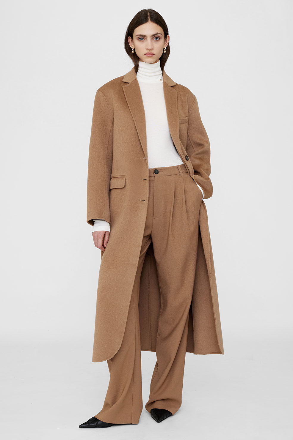 ANINE BING Quinn Coat in Camel Cashmere Blend