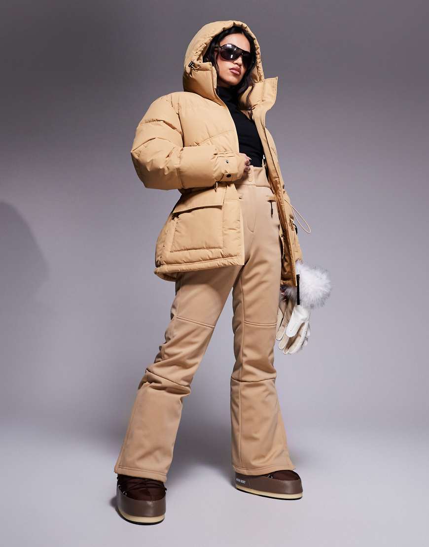 ASOS 4505 Ski drawstring waist insulated ski jacket with hood in caramel-Yellow