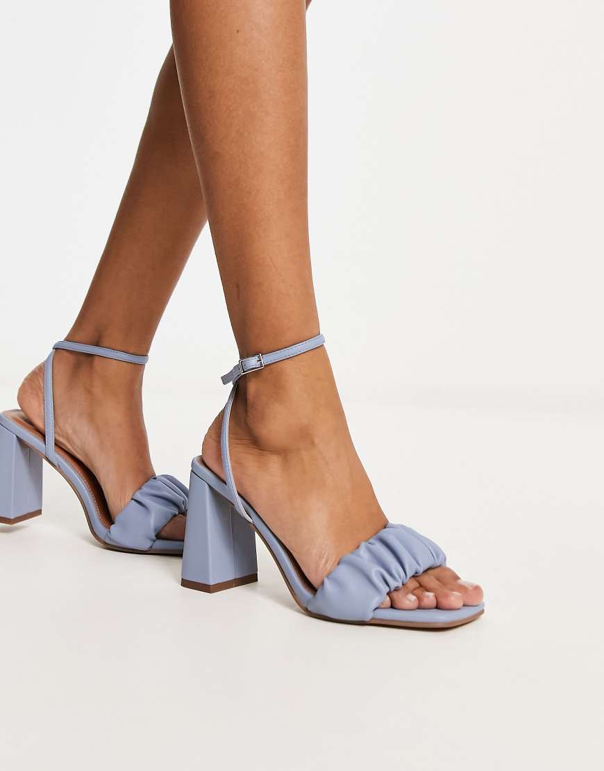 ASOS DESIGN Halo ruched detail mid heeled sandals in blue