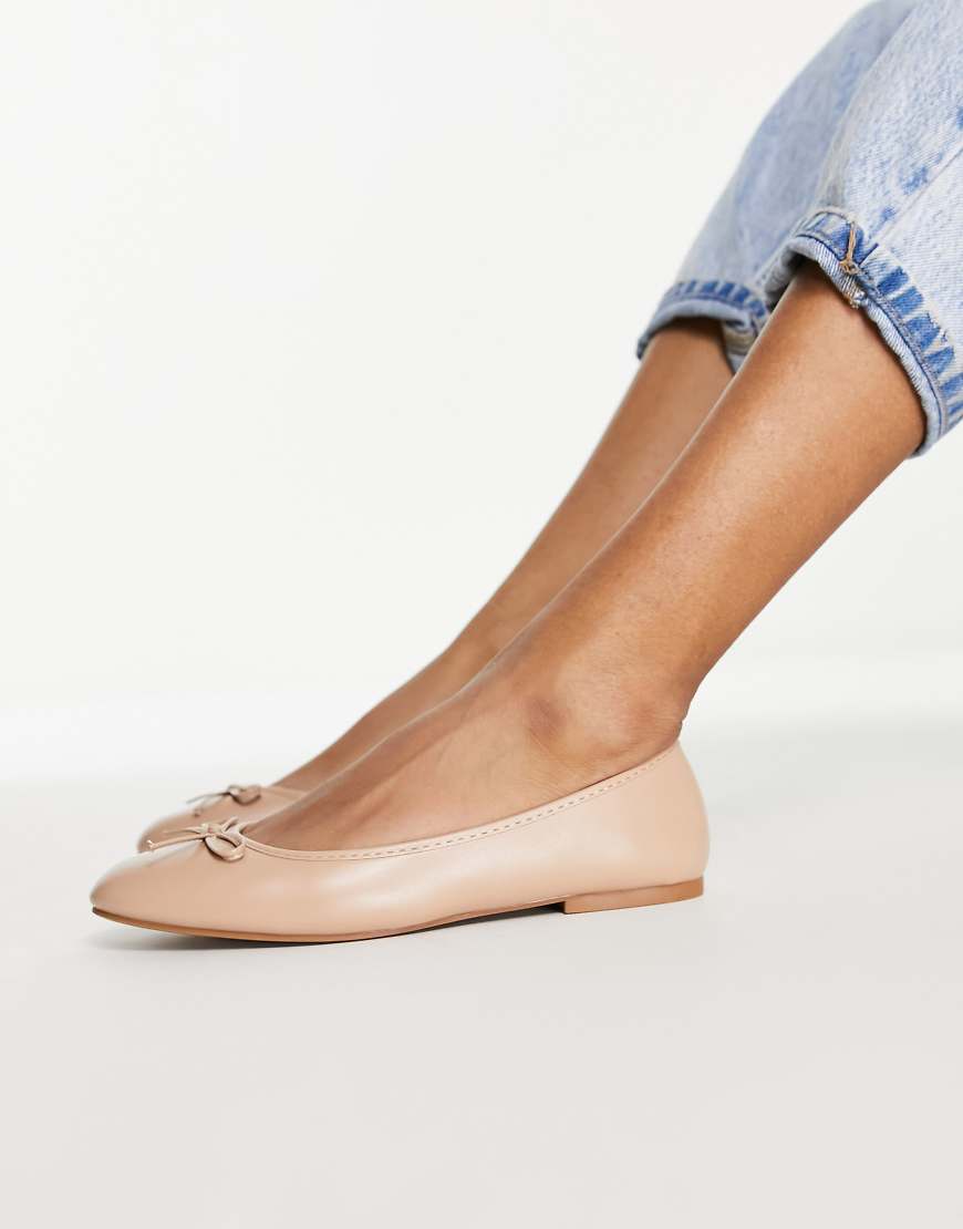 ASOS DESIGN Locus round ballet flats in beige-Neutral