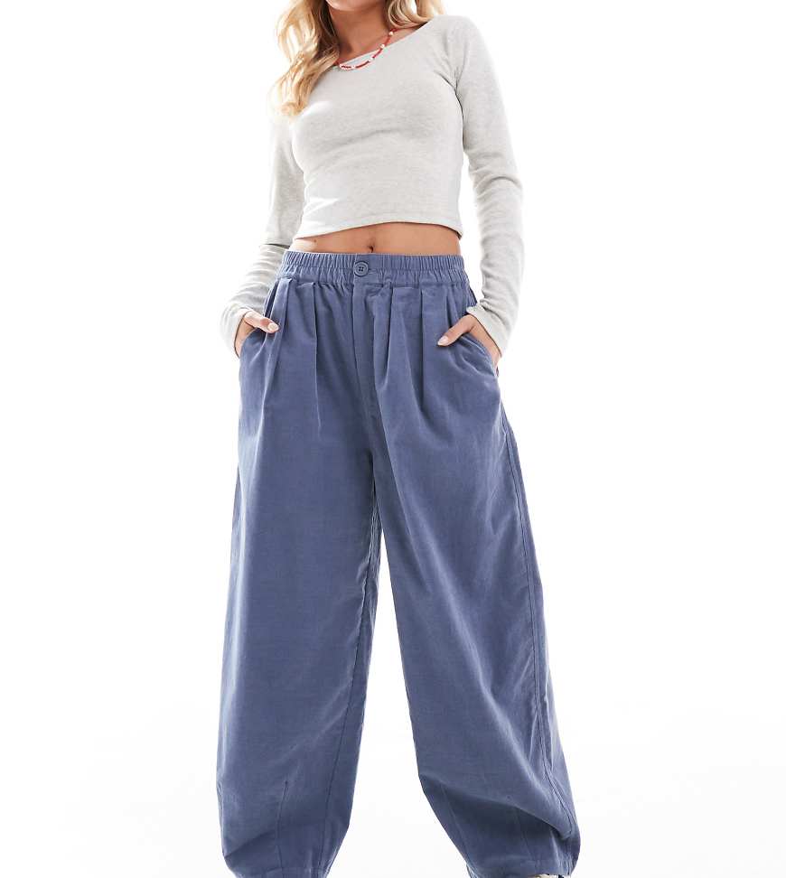 ASOS DESIGN Petite cord cropped balloon pants in blue