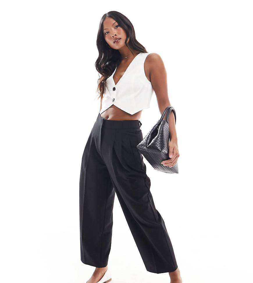 ASOS DESIGN Petite tailored barrel pants in black