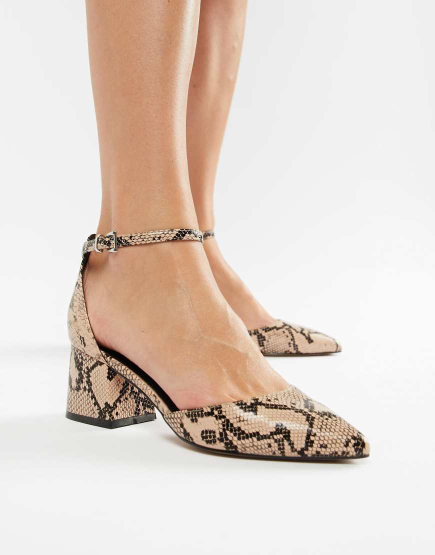 ASOS DESIGN Starling pointed heeled court shoes in snake-Multi