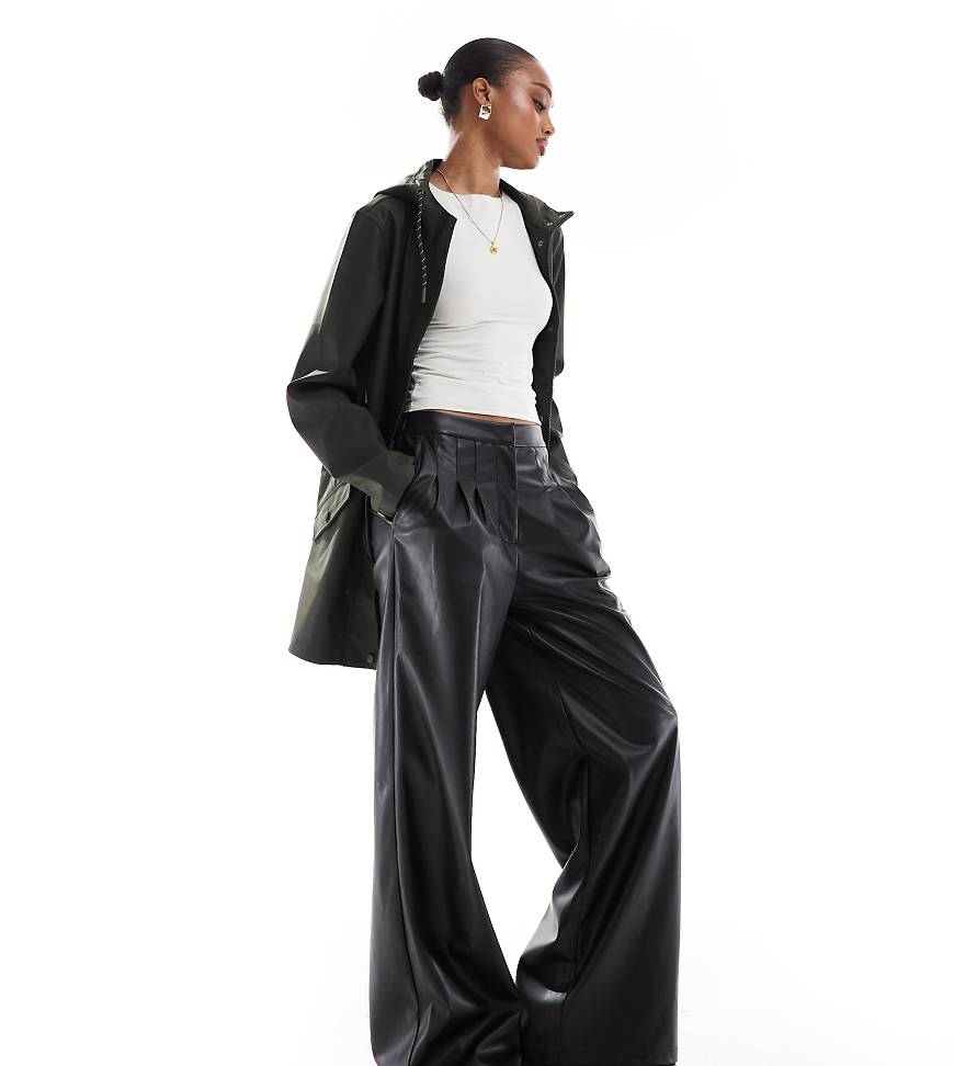 ASOS DESIGN Tall pleat detail faux leather pants in black