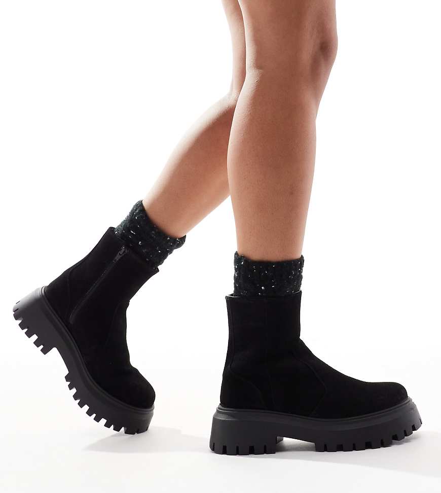 ASOS DESIGN Wide Fit Antigua suede chelsea sock boots in black