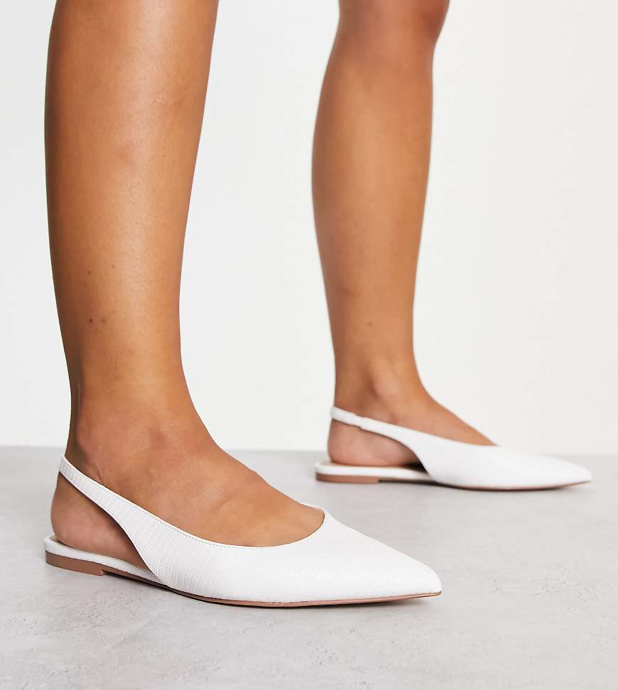 ASOS DESIGN Wide Fit Lala slingback ballet flats in white lizard