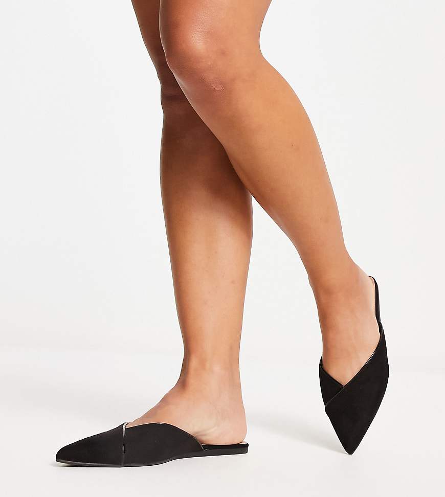 ASOS DESIGN Wide Fit Luna pointed ballet mules in black