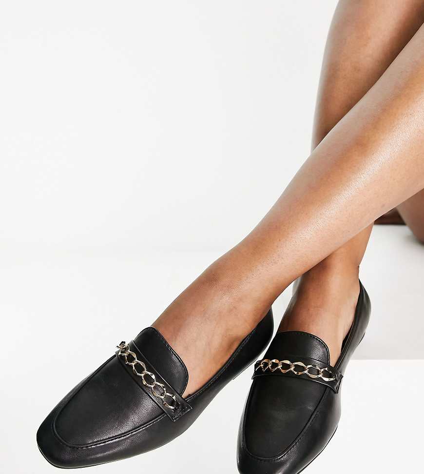 ASOS DESIGN Wide Fit Mingle chain loafers in black