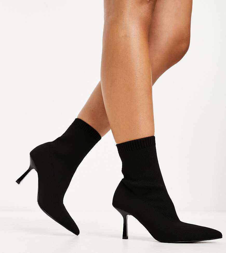 ASOS DESIGN Wide Fit Rosetta kitten heel sock boots in black