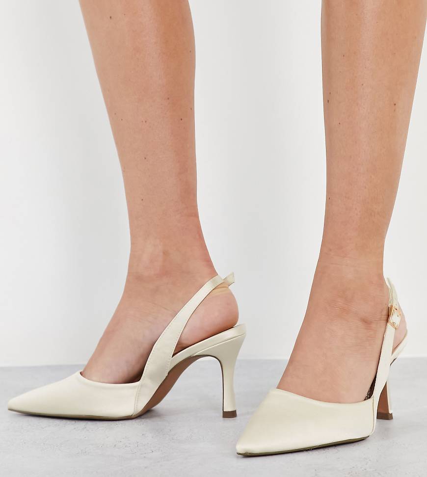 ASOS DESIGN Wide Fit Samber slingback stiletto heels in ivory-White