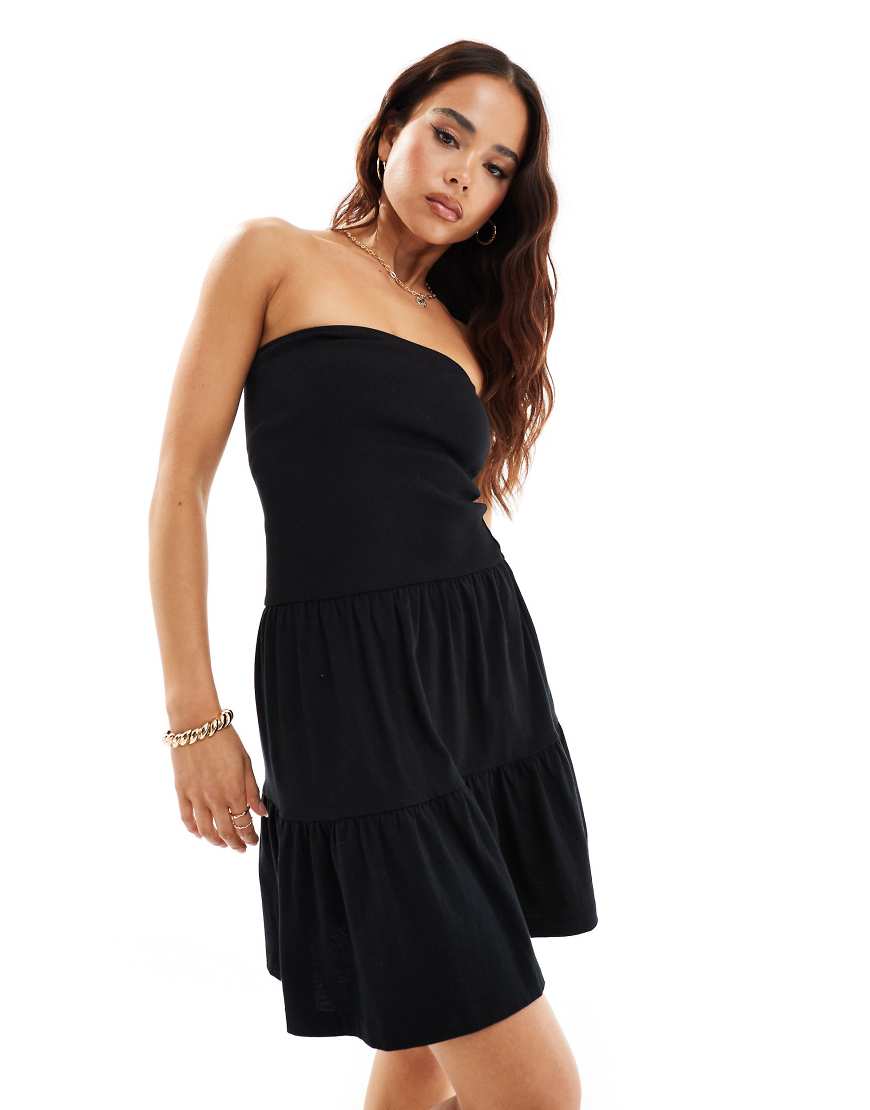 ASOS DESIGN bandeau mini dress with tiered skirt in black-No color