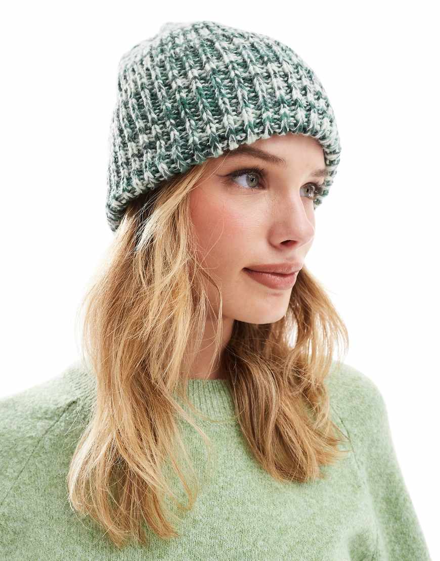 ASOS DESIGN chunky mix knit beanie in green space dye